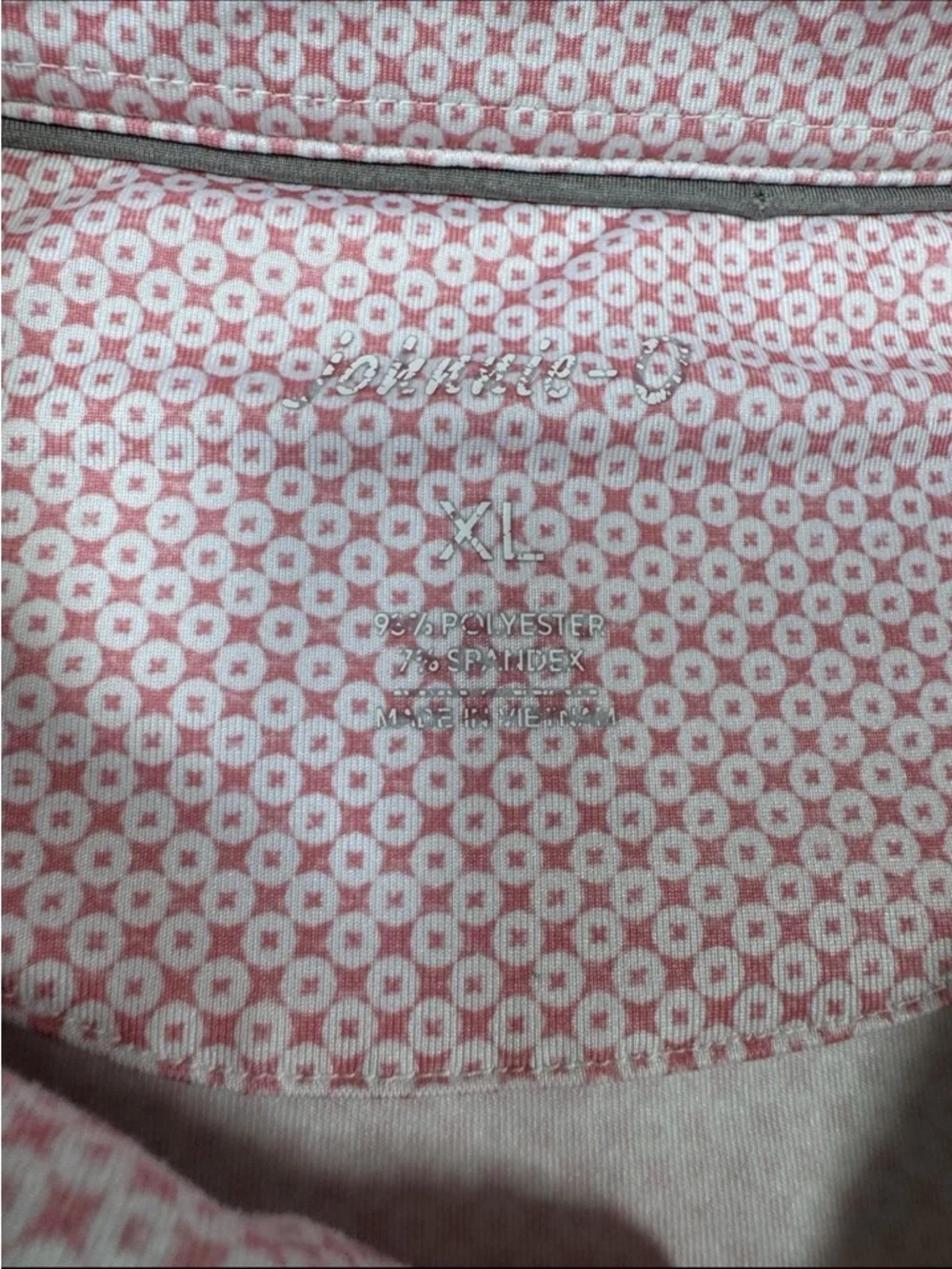 Johnnie-O Polo Shirt XL Pink Geo Print Valero Texas Open Golf Performance - Picture 3 of 8
